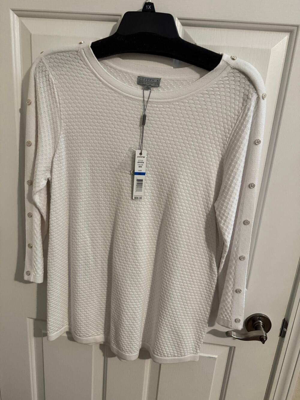 Joseph A. New Embellished Pullover Quilted Cotton Sweater J2F57573S White XL